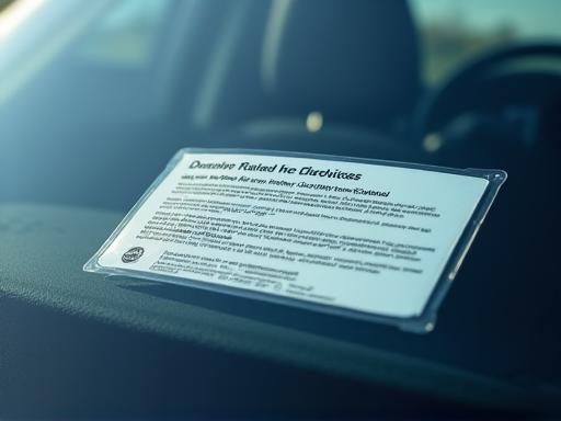 Nahaufnahme einer korrekt angebrachten Klebevignette an einer Autoscheibe.